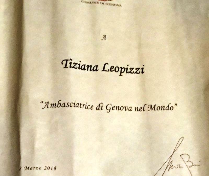 La nostra socia Tiziana Leopizzi diventa Ambasciatrice di Genova nel Mondo