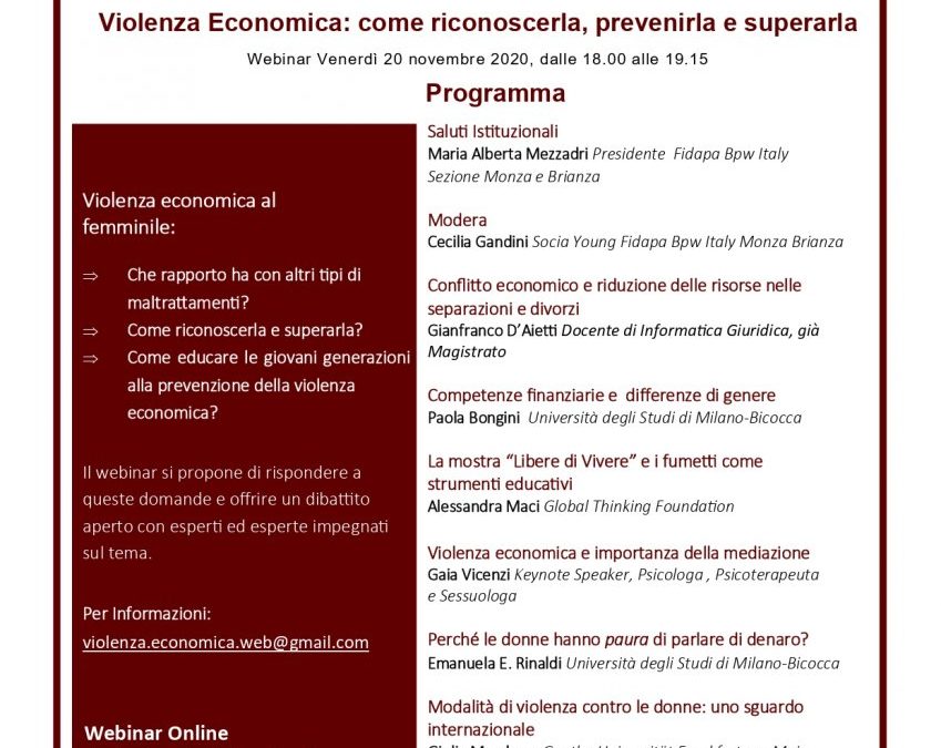 Webinar – Violenza Economica: come riconoscerla, prevenirla e superarla