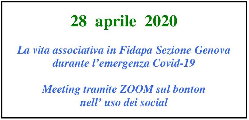 28 aprile 2020 h. 18.00:   Fake News e WhatsApp ai tempi del Covid -19 su ZOOM