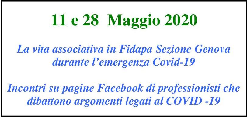 11 e 28 maggio 2020:  incontri sulle pagine Facebook di Matteo Rosso e Arianna Viscogliosi in tema di impatto del Covid 19