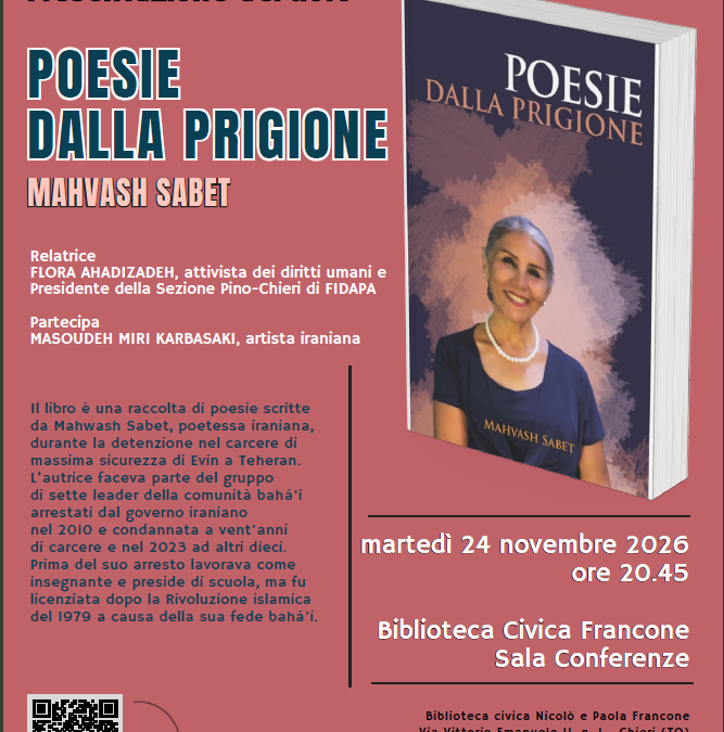 Presentazione del libro “Poesie dalla prigione” di Mahvash Sabet a Chieri
