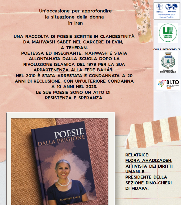 “Poesie dalla prigione” di Mahvash Sabet a Pecetto